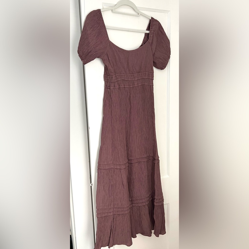 Women’s Mauve Puff-Sleeve Midi Dress